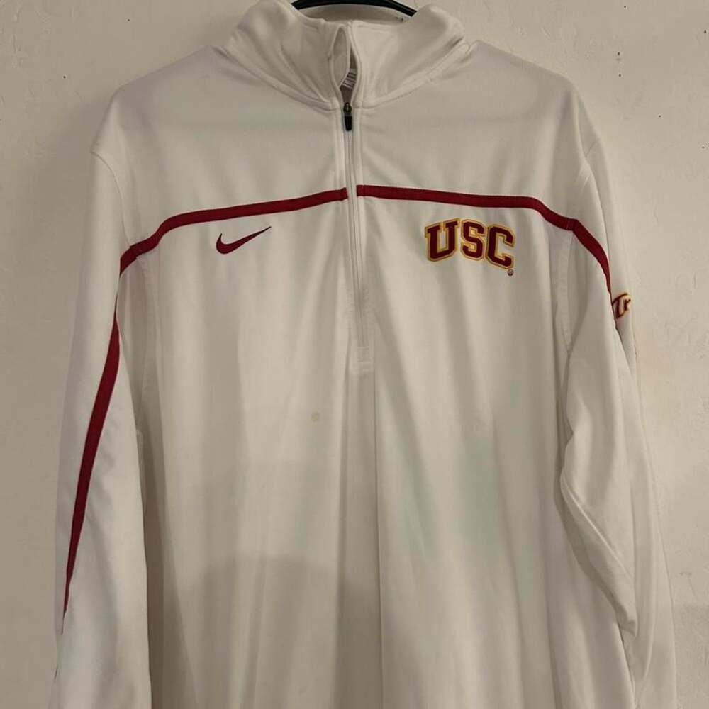 Nike USC Trojans 1/2 Zip Jacket Size XL White Dri-Fit NCAA